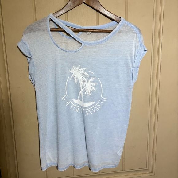 Express Light Blue Sheer Graphic Women's Top - Picture 1 of 4